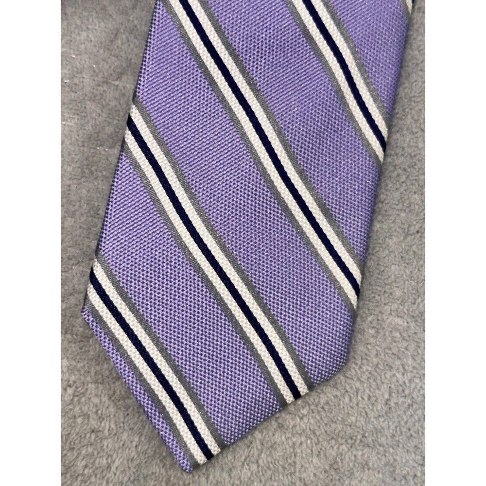 Jos. A. Bank Signature Collection Silk Tie Lavender Navy White Stripe Italy